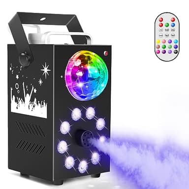 Nebelmaschine mit Discokugel, 9 LED RGB Effektlicht Rauchmaschine, 700W Fog Machine Mini mit Auto Cycle Funktion und Kabelloser Fernbedienung für Disco Party Hochzeit Halloween Weihnachten