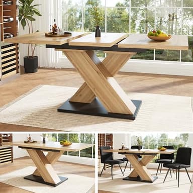 Lumivortex Esstisch Ausziehbar Holz, Küchentisch 120/160x80x75cm, Esszimmertisch Ausziehbar für 4-6 Personen, Legierungsstütze, Ausziehtisch Esszimmer (B-Quadrat, Holz A)