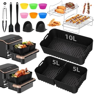 COSORI Heißluftfritteuse Zubehör für COSORI Dual Blaze TwinFry XXL 10L - COSORI Heißluftfritteuse 10L Airfryer Silikonform Zubehör(1x10L & 2x5L) - mit Grillrost, Weiteres Zubehör