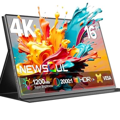 Newsoul 16 Zoll 4K Portable Monitor mit 1200 nits Helligkeit, 3840 x 2400 UHD Tragbarer Monitor, 2000:1 Kontrast, 100% sRGB, IPS, Tragbarer Mobiler mit USB-C- und HDMI für Laptop/PC/PS5/4/Xbox