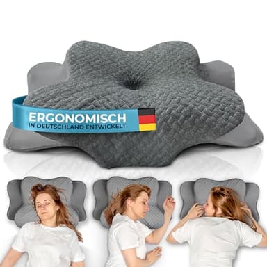 Glückstoff® Ergonomisches Kissen (für alle Schlaftypen) Kopfkissen aus Memory Foam | Nackenstützkissen Ergonomisches Kopfkissen Seitenschläferkissen Grau
