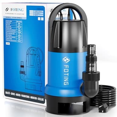FOTING Schmutzwassertauchpumpe 900 W, 14.000 l/h, Förderhöhe bis 8,5 m, Eintauchtiefe bis 7 m, mit einstellbarem Schwimmerschalter, für Pool, Keller und Entwässerung