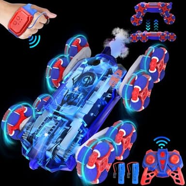 Nauotk Ferngesteuertes Auto ab 6 7 8 9 10 11 12 Jahre, 8WD RC Stunt Drift Car mit Gestensensor, mit Licht und Sprühnebel, 2,4 GHz 2 Akku Spielzeug, für Kinder Junge Mädchen-Rotes (Rote Spinne)