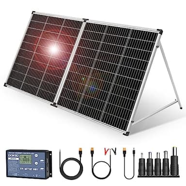 DOKIO Solarkoffer 200W 18V Für 12V Batterie und Power Station mit Laderegler (2 USB-Ports), Transporttasche