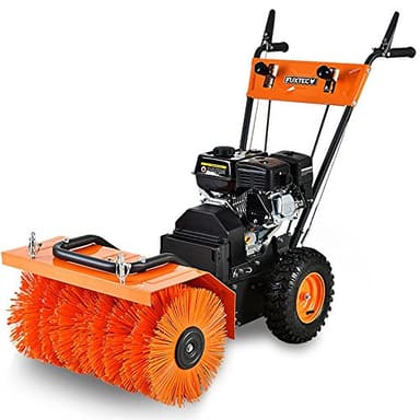 FUXTEC Benzin Kehrmaschine FX-KM196 mit Kehrbesen und 196cc Hubraum optional Schneeschieber, Auffangbehälter und Schneefräse