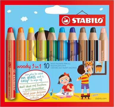 STABILO - Buntstift, Wasserfarbe & Wachsmalkreide - woody 3 in 1-10er Pack