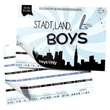 Stadt, Land, Boys - Als Geschenk für Coole Teenager Jungs - Spieleblock im DIN A4 Format mit vielen Kategorien für die Übernachtsungsparty (50 Seiten)