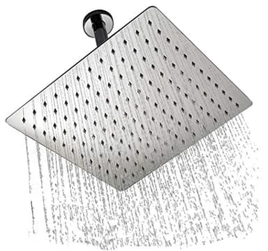 Alpenberger 30x30 hochwertige Regenbrause aus Edelstahl mit Poliert Spiegeleffekt und Antikalk | Quadratisches-Ultra Slim Design (2mm) | 5 x Ersatz-Gummidüsen | für Decken und Wandarme geeignet