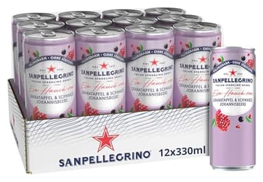 Sanpellegrino Creazioni Granatapfel & Schwarze Johannisbeere, Kalorienarme Limonade, 33 Kalorien pro Dose, 12er Pack (12 x 330ml) Einweg-Dosen