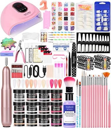 Nagelstudio Set, Acrylpulver mit 60ml Acryl Liquid，Nagelfräser für Gelnägel mit UV Lampe für Gelnägel set, Nageldesign Nagelset Nail Art Geschenke Frauen