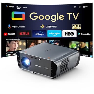 4K Smart Beamer mit Google TV – 2550 ANSI Lumen Tageslicht-Projektor, 70W Dolby Audio, ToF Autofokus, HDR10+, WiFi 6, HDMI ARC – Heimkino & Gaming Beamer für Outdoor