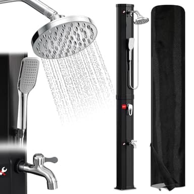 Peviasot Solardusche 60L Solar Gartendusche warmes Wasser Bis Zu 60°C Ohne Stromanschluss Pooldusche Camping mit Handbrause und schwenkbarem Regenduschkopf inkl. Montagematerial Schutzhülle
