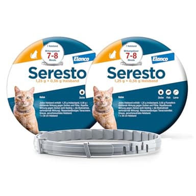 Seresto Zeckenhalsband im Sparset für Katzen: 7 bis 8 Monate wirksamer Schutz gegen Zecken und Flöhe, Länge 36 cm, 2 Halsbänder