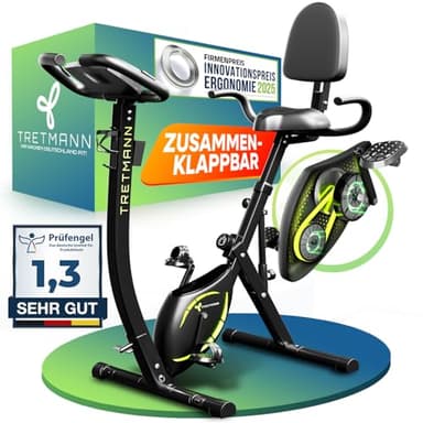 Tretmann NEU 3in1 Heimtrainer Fahrrad klappbar -extra komfortabel& leise- [SoftFoam] DEKRA geprüft - mit tiefem Einstieg Hometrainer Fahrrad Ergometer klappbar