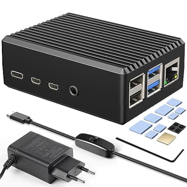 Miuzei Raspberry Pi 4 Gehäuse Aluminium , Modell B Case mit Passiv Kühlung, 5.1V 3A USB-C-Netzteil mit EIN/AUS-Schalter Metallgehäuse Nur für 4B 8GB/4GB/2GB