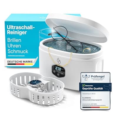 KLARBERG® Ultraschallreinigungsgerät Brille, Schmuck uvm. I Ultraschallreiniger I Ultraschallbad für eine Tiefenreinigung I ultrasonic cleaner, Brillenreinigungsgerät (600ml)
