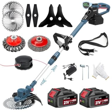 YEXLXLN Rasentrimmer mit Akku, Akku Rasentrimmer für Makita-Akkus mit 5 Klingentypen, 21V Rasentrimmer mit Unkrautbürste, mit 2X4.0Ah Akku Freischneider, Tap&Go M10 x 1,25, für Garden Trimmen