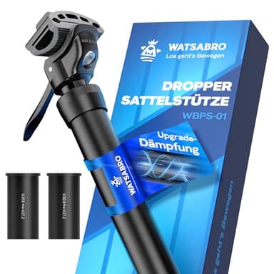 WATSABRO Sattelstütze Gefedert mit Hydraulik-Dämpfung | Hydraulische Sattelstütze Absenkbar für MTB, E-Bike, Rennrad | Ø 27.2 / 30.9 / 31,6 mm inkl. 2 Reduzierhülsen | Belastbar bis 130 kg