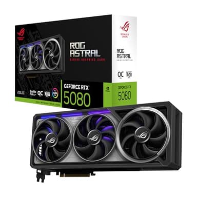 ASUS ROG Astral GeForce RTX 5080 16GB GDDR7 OC Edition Gaming Grafikkarte (Nvidia GeForce RTX5080, Vier Lüfter, 3.8-Slot-Design, PCIe 5.0, 2X HDMI 2.1b, 3X DisplayPort 2.1a)