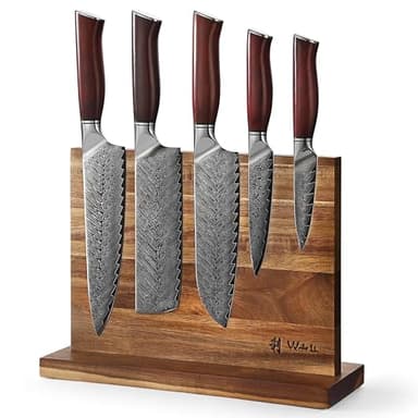 Wakoli Rose Elegance 6-teiliges Damastmesser-Set – 67 Lagen VG10-Kern, 60 ± 2 HRC, Rosenholz-Griffe, Brotmesser Wellenschliff, magnetischer Messerblock, Profi Küchenmesser für präzises Schneiden