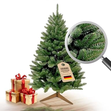 Heimflix Künstlicher Weihnachtsbaum 180cm | Modell 2024 mit grünem Naturstamm & stabilem Holzständer | Tannenbaum künstlich | naturgetreu wie echte Nordmanntanne (Klassisch, 180 cm)