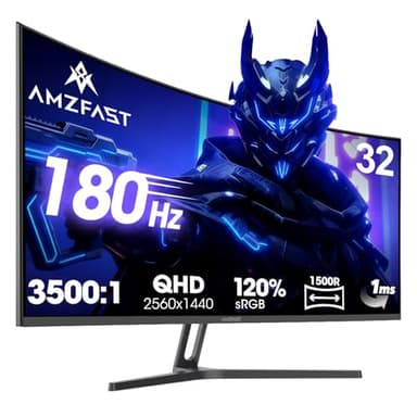 Amzfast Gaming Monitor 32 Zoll Curved – 180Hz, 2K QHD 2560x1440,1ms MPRT, DCI-P3 93%,sRGB 125%, Fast VA 1500R, Adaptive Sync, VESA 100x100mm, HDMI 2.0×2 & DP 1.4×2, AMZG32C1Q