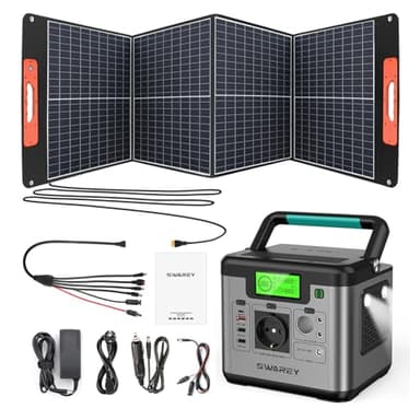 SWAREY Tragbares Powerstation S500 mit 100W Solarpanel, 518Wh Solargenerator, 500W(Spitze 1000W) AC Ausgang, 65W USB-C Anschluss für Party Reise Camping Wohnmobil Notfall