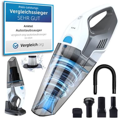 Anktel Handstaubsauger Testsieger mit Ladestation -PowerClean2300- Handstaubsauger Akku Kabellos Nass&Trocken mit Waschbar HEPA-Filter Handsauger Beutellos Staubsauger Ersatzfilter
