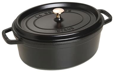 STAUB Cocotte, Gusseisen Bräter, Alle Herdarten inkl Induktion, Oval 37 cm, 8 L, Schwarz