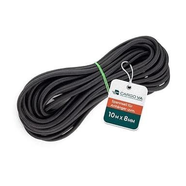 CargoVA Gummiseil 8mm 10m schwarz - Expanderseil 80% Dehnung - Wetterfestes Spannseil für Anhänger, Sonnensegel, Planen UVM