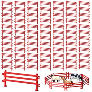 BREANIFULL 100 Stück Pferd Corral Zaun Eltern-Kind Aktivitäten Rotholzfarbe Zaun Kreatives Lernspielzeug für Kinder 3-12 Jahre Ideal für Bauernhof-Szenen und DIY-Projekte 9 * 4 * 0.8 cm