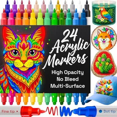 Artistro 24 Acrylstifte für Stoff, Stein, Holz, Glas – Osterdekoration & Basteln – Dual Tip (Dot & Fein) Acrylmarker für Erwachsene, Teenager und Kinder – Kunstbedarf