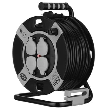REV Kabeltrommel EX 50m Outdoor Verlängerungskabel außen IP44, Ideal für Garten und Camping, 4-fach, H05VV-F, grau