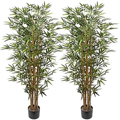 Briful Bambusbaum Künstliche Zimmerpflanze Kunstpflanze Kunstbaum mit Echtholzstamm, Balkon Terrasse Sichtschutz Bambus, Höhe: 5 Feet/152.4CM 2 Stück