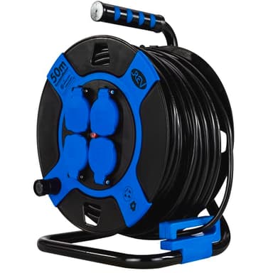 REV Kabeltrommel 50m Outdoor, IP44, 4 Schutzkontaktsteckdosen, blau