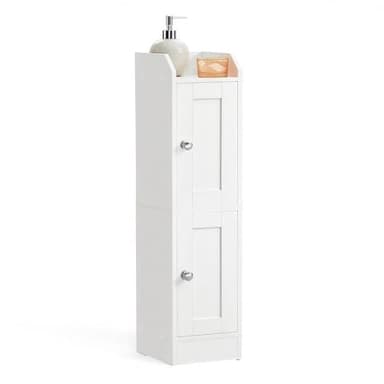VASAGLE Siren Kollektion - Badezimmerschrank schmal, Badschrank, Eckschrank, verstellbare Ablagen, Hochschrank Bad, Türen nach Links oder rechts öffnend, Landhausstil, wolkenweiß BBK312WB02