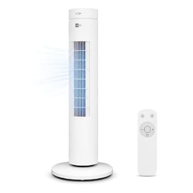 aeco AirX SPIN Turmventilator mit Fernbedienung, 76 cm Höhe, 60° oszillierender Ventilator mit Timerfunktion (7H), 3 Geschwindigkeiten, Power-Off-Funktion, leise für Schlafzimmer und Büro, Weiß