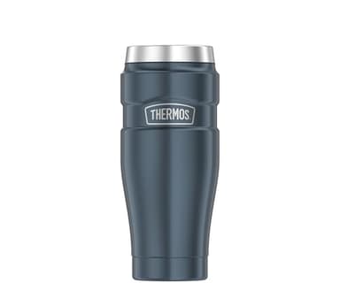 Thermos STAINLESS KING Thermobecher aus Edelstahl ice grey 0,47l - Coffee to Go Becher, absolut dicht, spülmaschinenfest, 7h heiß & 18h kalt, mit Haken für Teebeutel, BPA-frei