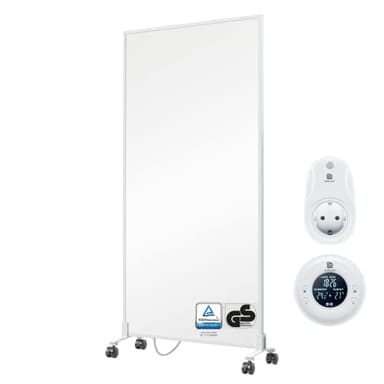 BR Bringer Infrarotheizung Standgerät - 1000 Watt - Energiesparend - Mobile Elektroheizung mit Standfüßen auf Rollen, Thermostat und Fernbedienung - TÜV & GS (weiß)