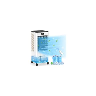 Klimaanlage Mobil Ohne Abluftschlauch, Verdunstungskühler 8L Wassertank 60W, Leiser Turmventilator Schlafmodus, 4 Modi 3 Geschwindigkeiten 1-12h Timer 60/120° Oszillierend Fernbedienung 4 Kühlakku