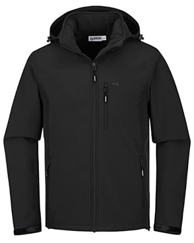 33,000ft Softshelljacke für Herren Wasserdicht Winterjacke Winddicht Warme Fleece Gefüttert Windbreaker Funktionsjacke Outdoorjacke für Wandern Fahrrad Camping Schwarz L