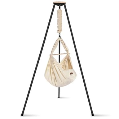 SCHMUSEWOLKE Federwiege - Set mit Tipi-Gestell Anthrazit - Hängematte für Babys und Kleinkinder ab Geburt bis 3 Jahre - Bio-Baumwolle - Mit Schafwoll-Matratze