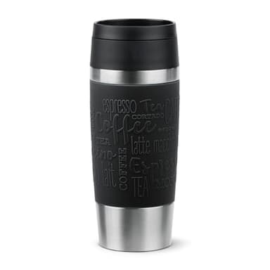 Emsa N20202 Travel Mug Classic Isolierbecher 0,36 Liter | neuer Komfort-Schraubverschluss | Edelstahl | 4h heiß und 8h kalt | 100% dicht | spülmaschinenfest | 360°-Trinköffnung | Schwarz