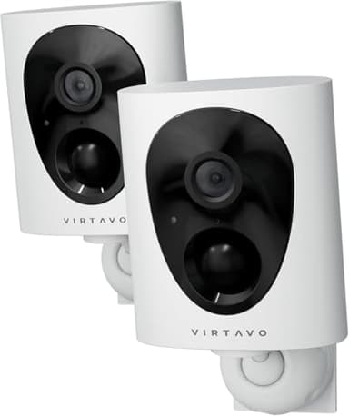 VIRTAVO 2K 3MP Überwachungskamera Aussen Akku, WLAN Kabellose Kamera für Außen/Innen, Starlight Farb‑Nachtsicht, PIR‑Bewegungserkennung, 2‑Wege Audio, SD/Cloud ohne Pflicht‑ABO, 2,4 GHz, VF1-2Stk