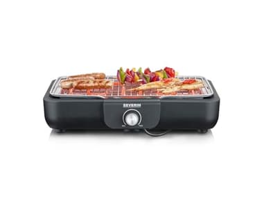 SEVERIN Tischgrill mit hochwertigem Edelstahl-Grillrost, für drinnen und draußen, 2.300 W, schnelle Aufheizzeit, Temperaturregelung thermostatgesteuert, schwarz, PG 8554