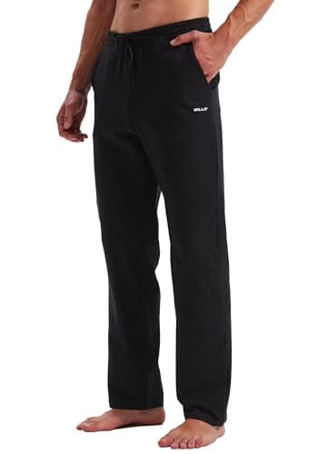 WILLIT Jogginghose Herren Baumwolle Trainingshose Sporthose Lang Freizeithose Fitness Yogahose Sweathose Lounge Pants Loose Männer mit Taschen Schwarz L