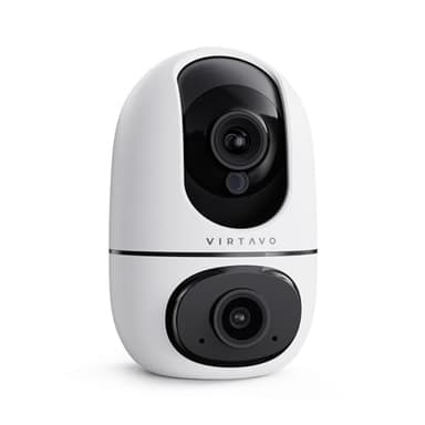 VIRTAVO XD1 WLAN Dual Kamera Überwachung Innen, 2 Ansichten Gleichzeitig, Ohne ABO, Smart Tracking, Rundum‑Sicht, Farbnachtsicht, Zwei‑Wege‑Audio, 1080P Überwachungskamera für Baby & Haustiere