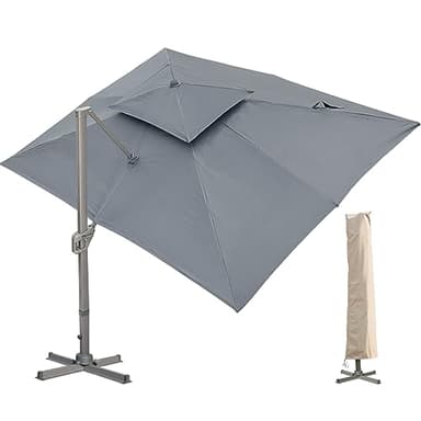 LKINBO Sonnenschirm 300 x 400 cm Rechteckig mit Ständer und Kurbel, Groß Ampelschirm Terrassenschirm 360°Drehbar Parasol Windfest Gartenschirm Wasserdicht Marktschirm für Garten Deck Outdoor, Grau