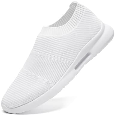 JUEQIBAA Schuhe Herren Sommerschuhe Leichtgewichts Laufschuhe Turnschuhe Freizeitschuhe Männer Schuhe Atmungsaktiv Slip on Sneaker Weiß 43