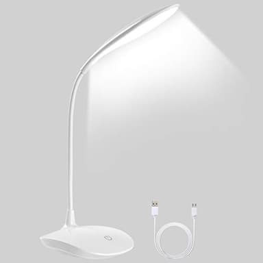 URAQT Schreibtischlampe, LED-Schreibtischlampe für Home Office, 360 Flexibler Einstellbarer Arm, Touch-Steuerung, 3 Helligkeitsstufen, Kabellos, Wiederaufladbar, Dimmbar, Weiß